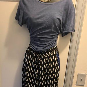 Kate & Mallory  Stretch Criss Cross Black and White Blue Tuxedo Printed Pants
